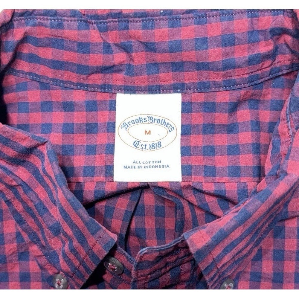 Brooks Brothers Mens Medium Gingham Button Down Dress Shirt Red Blue‎ Cotton M - Picture 3 of 6